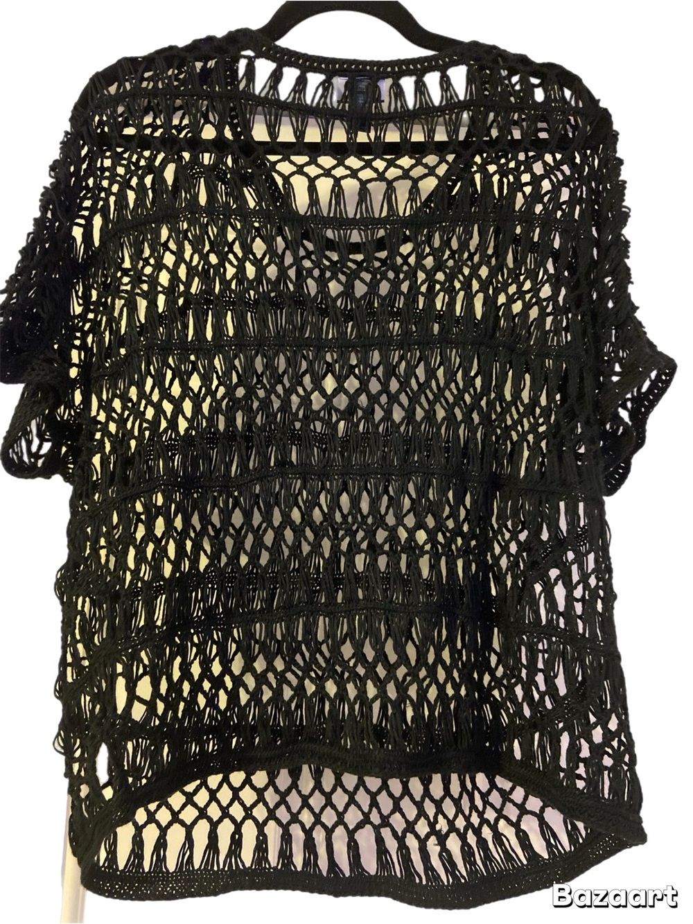 Daytrip Black Open-Knit Crochet Short-Sleeve Top – Size S